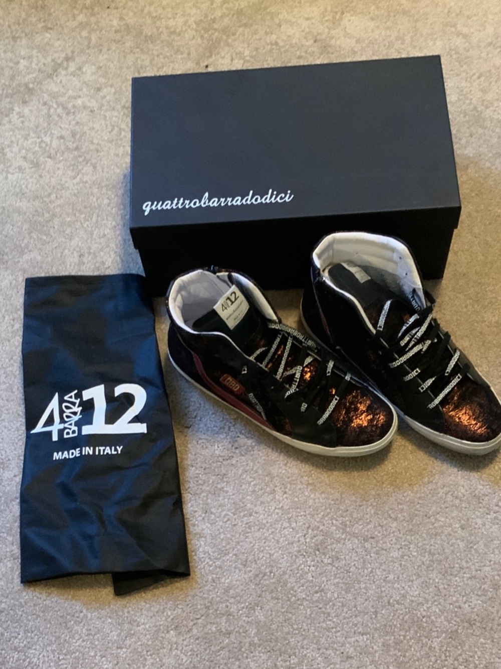 4bar12 Men's High-Top Sneakers in Metallic Black-Brown